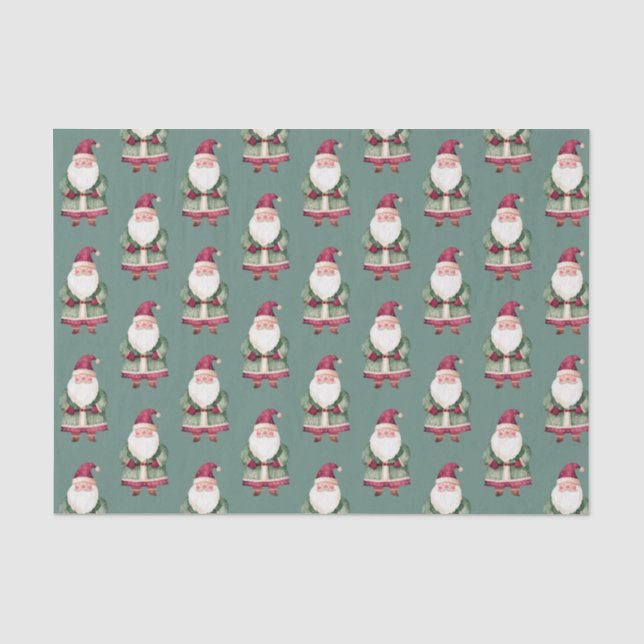 Pine Green Red Merry Christmas Santa Tissue Paper (Front)