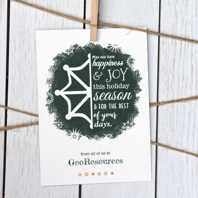 Pine Green Snowflake Business Holiday Card (Rustic Forest Green, Hunter Green, Winter Green Company Business Logo Holiday Christmas Cards)