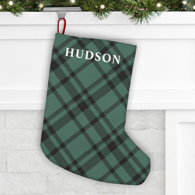 Pine Green Tartan Plaid Personalized Name Small Christmas Stocking (Creator Uploaded)