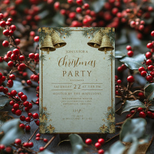 Pine Greenery Gold Bells Invitation