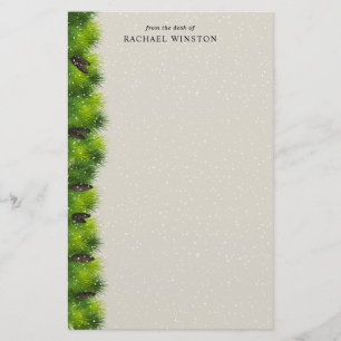 Pine Holly and Snow Christmas Stationery