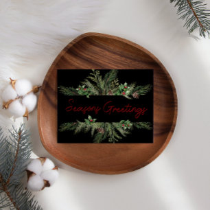 Pine Holly Script Holiday Business Christmas Card 