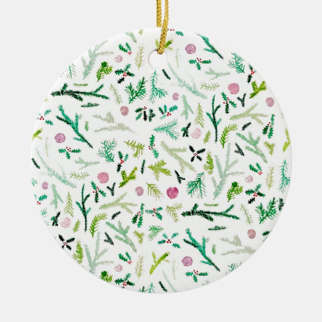 Pine, Holly & Sugarplums Ceramic Tree Decoration (Front)