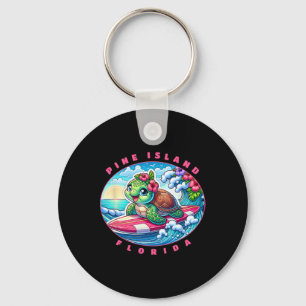 Pine Island Florida Cute Surfing Girl Sea Turtle  Key Ring
