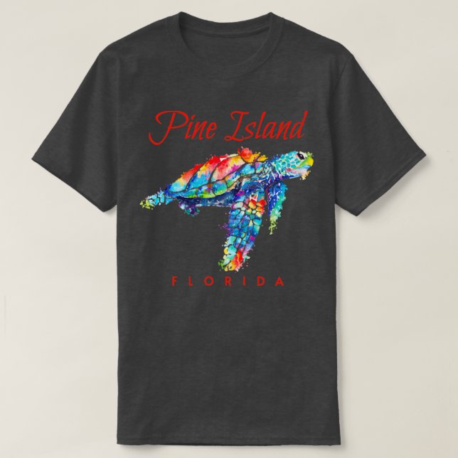 Pine Island Florida Watercolor Sea Turtle T-Shirt (Design Front)