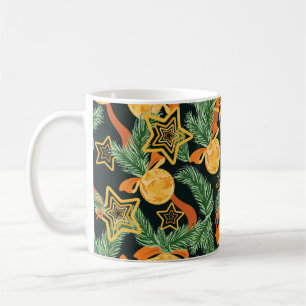 Pine leaves, stars: festive pattern coffee mug