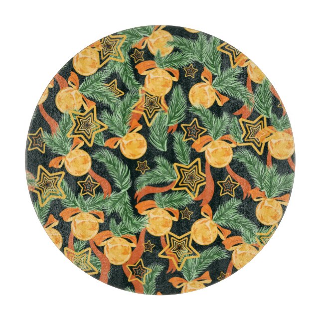 Pine leaves, stars: festive pattern cutting board (Front)