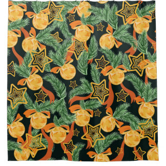 Pine leaves, stars: festive pattern shower curtain
