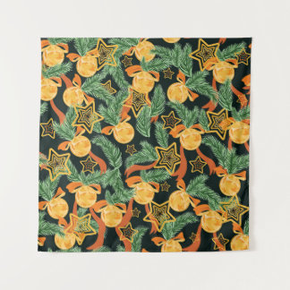 Pine leaves, stars: festive pattern tapestry