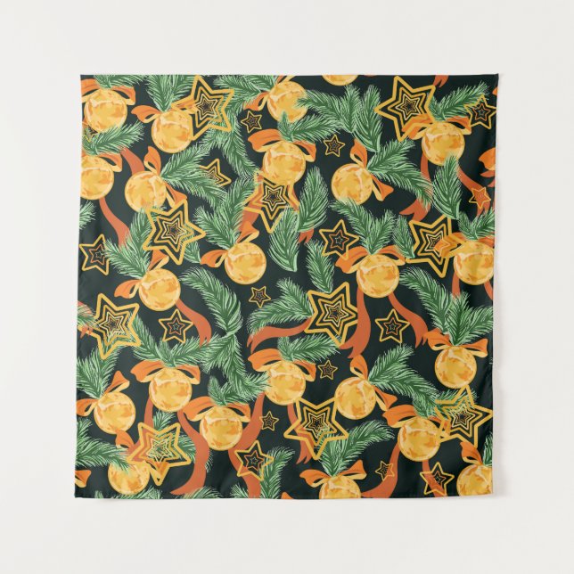Pine leaves, stars: festive pattern tapestry (Front)