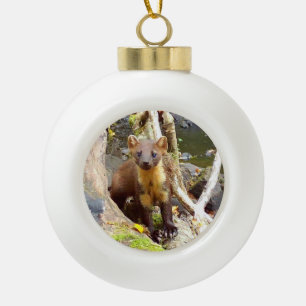 Pine Marten Ceramic Ball Christmas Ornament