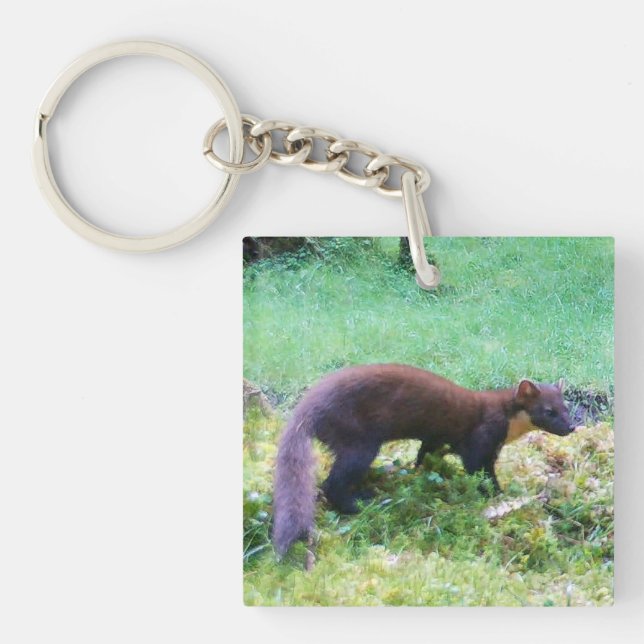 Pine Marten Woodland Wildlife Illustration Elegant Key Ring (Front)