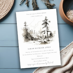 Pine Mountain Landscape Sketch Bridal Shower Invitation