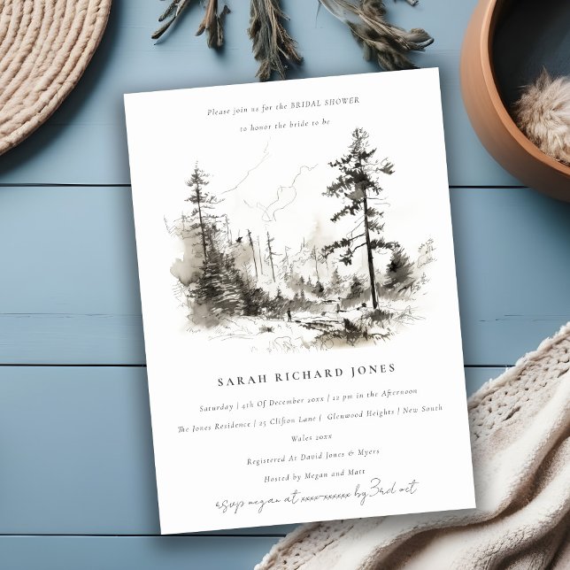 Pine Mountain Landscape Sketch Bridal Shower Invitation (Creator Uploaded)