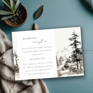 Pine Mountain Landscape Sketch Wedding Reception Enclosure Card