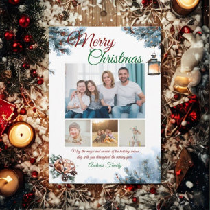 Pine Needle Christmas 4 Photo Family Memories Holiday Card