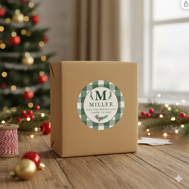 Pine Needle Lane Monogram - Deep Pine Green Classic Round Sticker (Creator Uploaded)