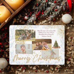 Pine Needle Merry Christmas Modern 4 Photo Collage Holiday Card
