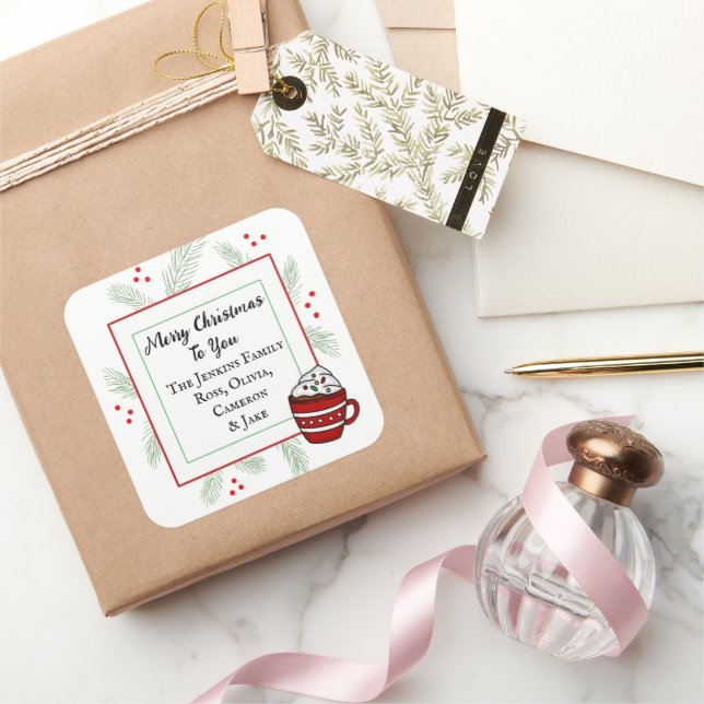 Pine Needles and Hot Cocoa Merry Christmas To You  Square Sticker (Gifting)