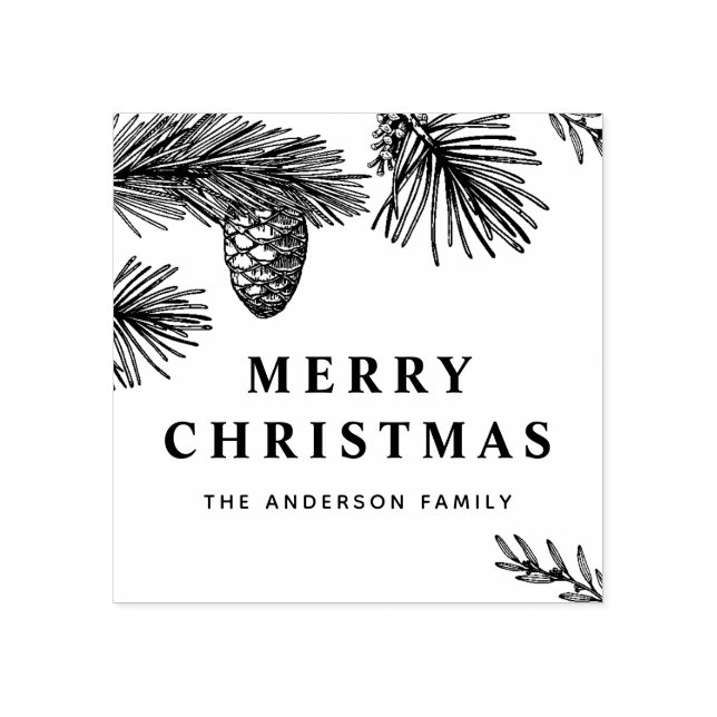 Pine Needles and Pine Cones Botanical Holiday Rubber Stamp (Imprint)