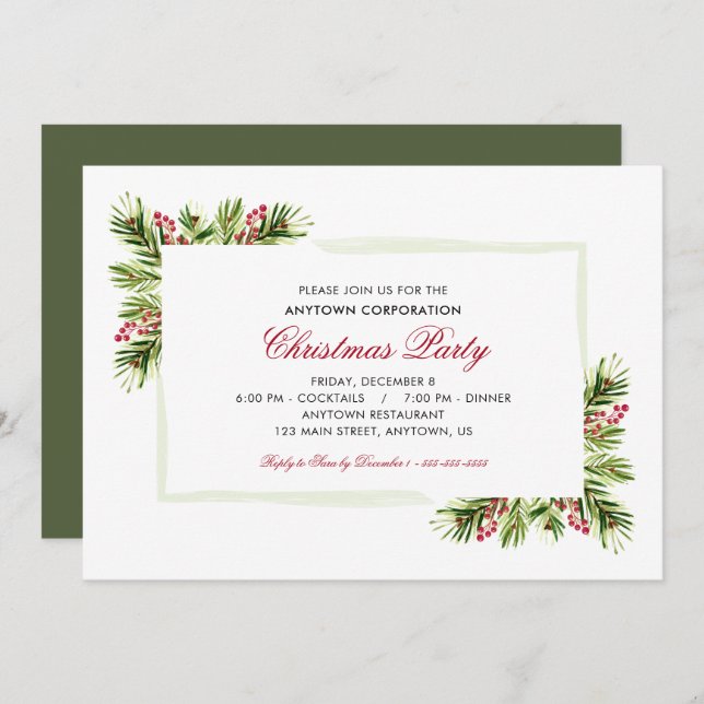 Pine Needles | Business Holiday Christmas Party Invitation (Front/Back)