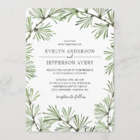 Pine Needles Modern Winter Wedding Invitation