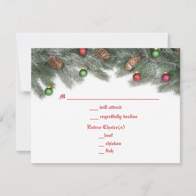 Pine Ornament Christmas Wedding Response Cards (Front)