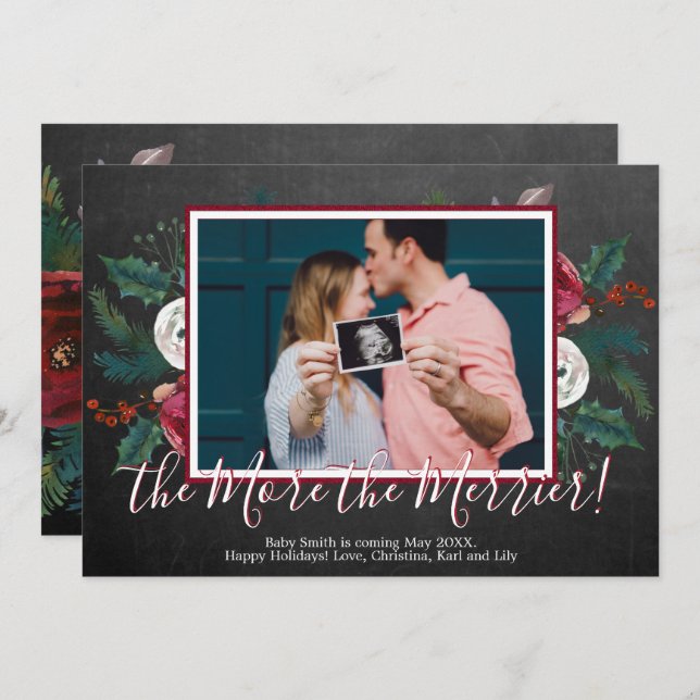 Pine Photo Christmas Pregnancy Announcement Cards (Front/Back)