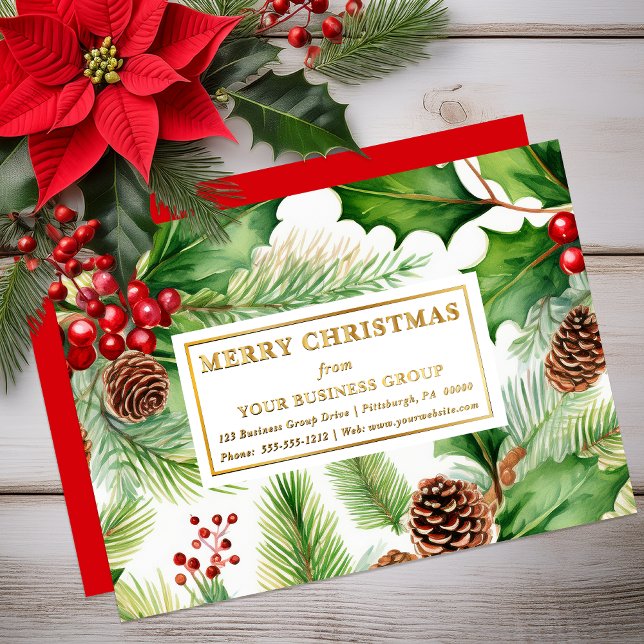 Pine Pinecones Berries Business Christmas Holiday (Pine Greenery, Pinecones and Berries Business Christmas Holiday Non-Photo Foil Cards)