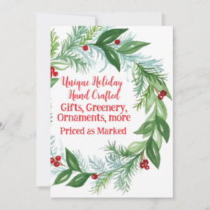 Pine Red Berry Holiday Greens Christmas Fair Sign Card