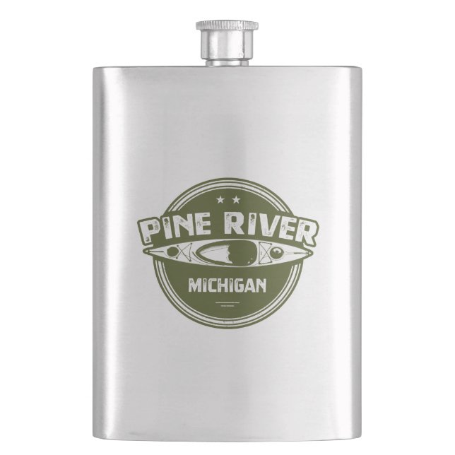 Pine River Michigan Kayaking Hip Flask (Front)