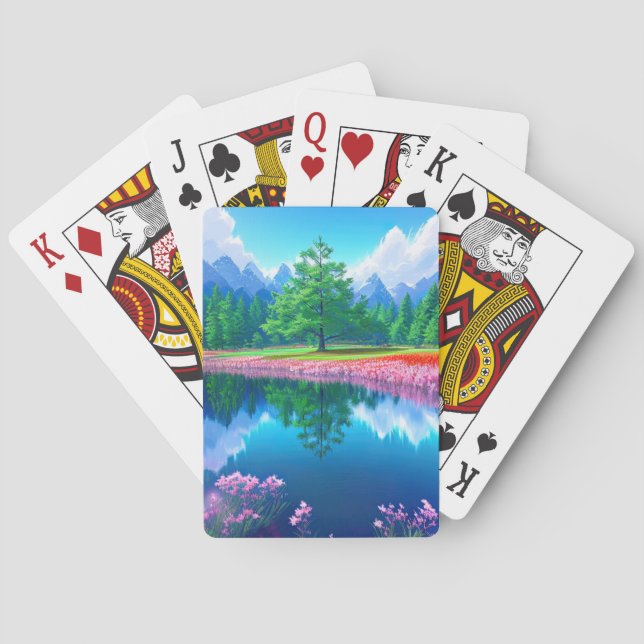 Pine Serenade, Majestic Tree by the Lake Playing Cards (Back)