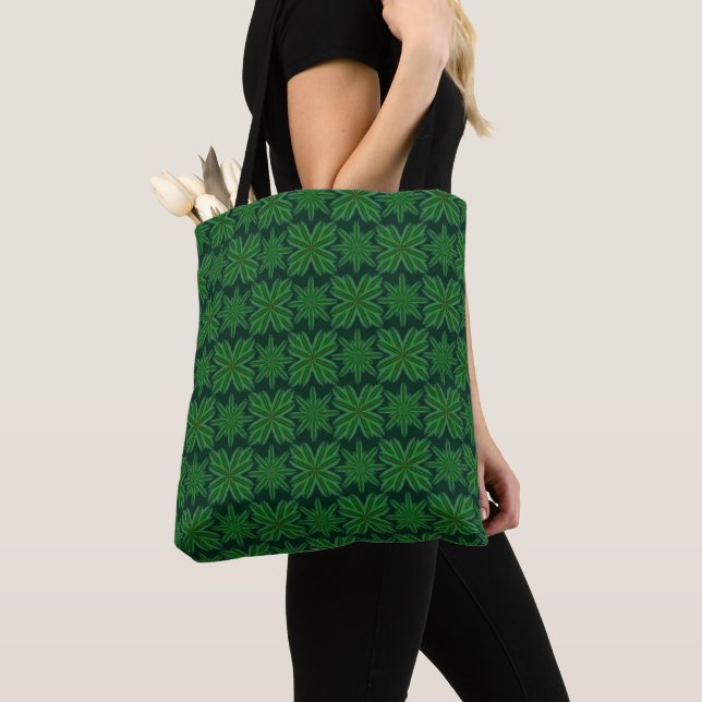 Pine Snowflakes Forest Shoulder Tote (2 Sizes) (Close Up)