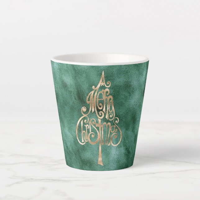 Pine Teal Green Gold Christmas Latte Mug (Front)