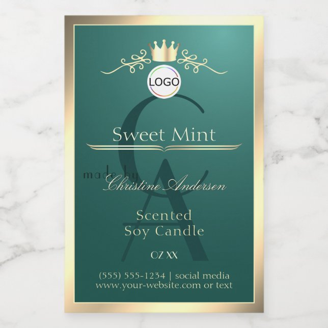 Pine Teal Product Label Gold Frame Logo Monogram (Single Label)