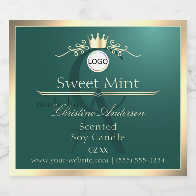 Pine Teal Product Label Gold Frame Logo Monogram (Single Label)