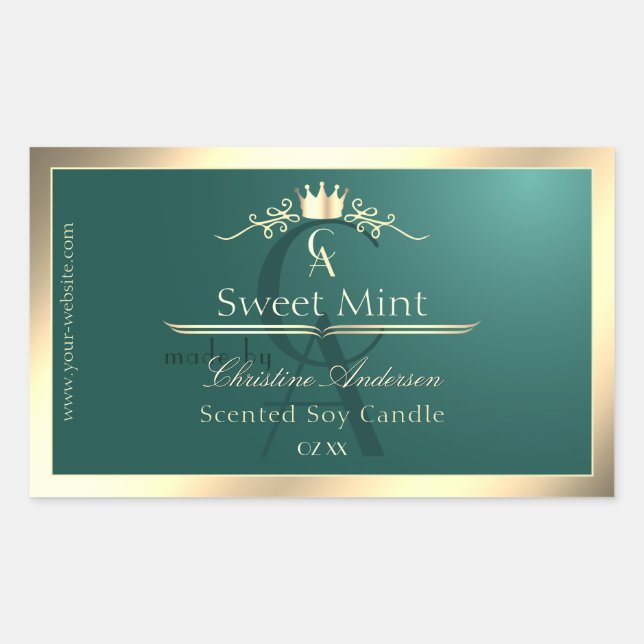 Pine Teal Product Label with Gold Frame Monogram (Front)