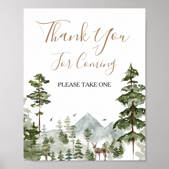 Pine Tree Adventure Awaits Couple Shower Thank You Poster (Front)