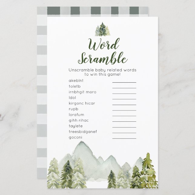 Pine Tree adventure Woodland Word Scramble (Front/Back)