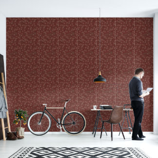 Pine Tree and Bird Pattern on Ruby Red Wallpaper
