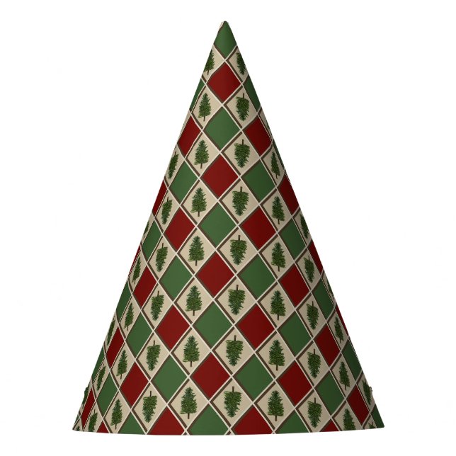 Pine Tree and Harlequin Paper Party Hat (Front)