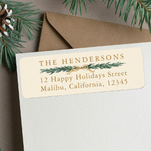 Pine Tree Border Christmas Gold Return Address