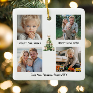 Pine Tree Bow Christmas Elegant Photo Custom Ceramic Ornament