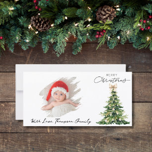 Pine Tree Bow Christmas Elegant Photo Custom Holiday Card