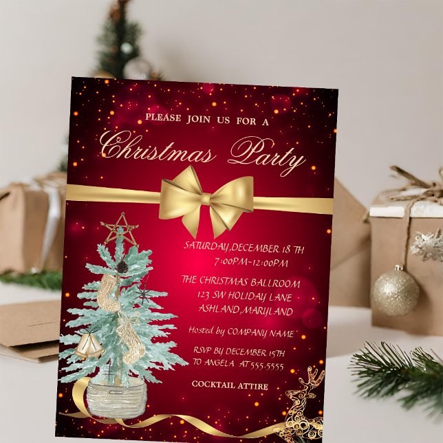 Pine Tree,Bow,Reindeer Christmas Party Invitation (Creator Uploaded)