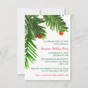 Pine Tree Branch - 3x5 Christmas Party Invitation