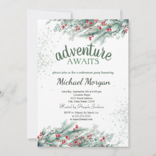 Pine Tree Branch Berries Retirement Invitation