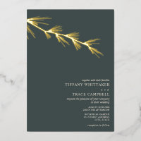 Pine Tree Branch Emerald Wedding Foil Invitation
