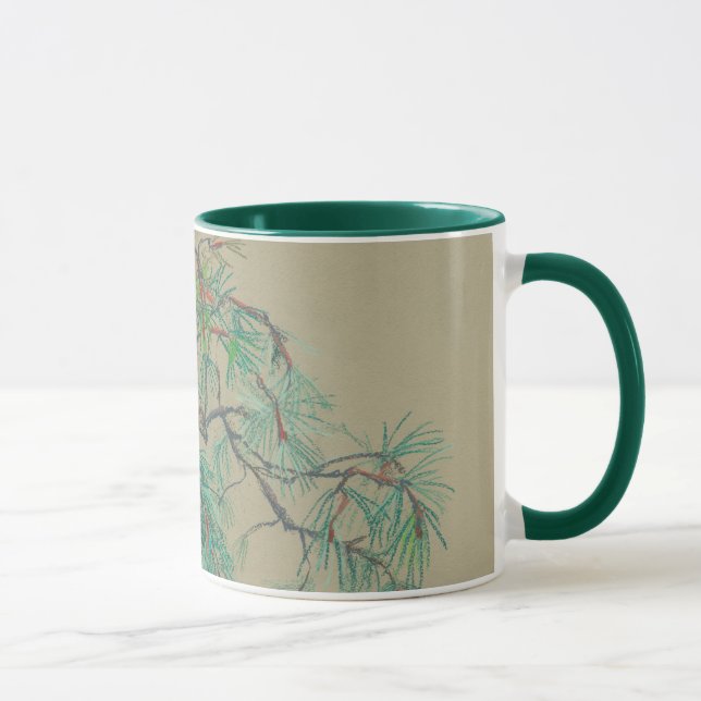 "Pine-tree branch", pastel drawing in green tones Mug (Right)