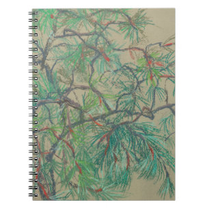 "Pine-tree branch", pastel drawing in green tones Spiral Notebook